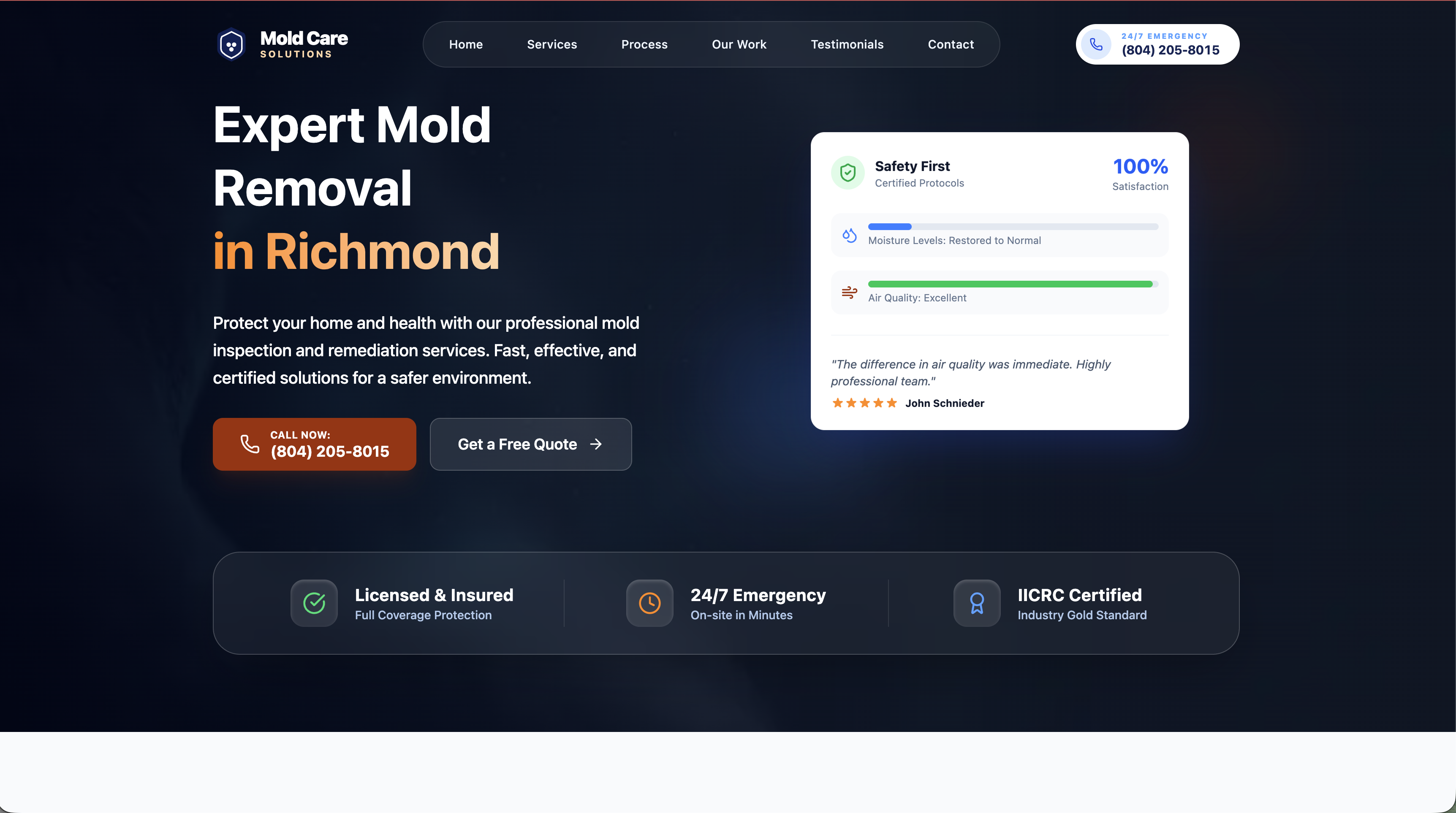 Mold Care Solutions - Web design project by Woodveil Studios in Louisville